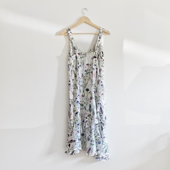 White floral print spring/summer dress with asymmetrical midi ruffled hem - Picture 4 of 7